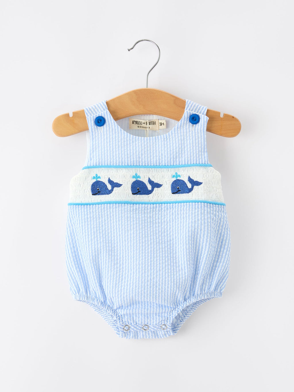 Summer Whale Embroidery Baby Boys Jonjon Stripe Romper