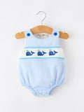Summer Whale Embroidery Baby Boys Jonjon Stripe Romper