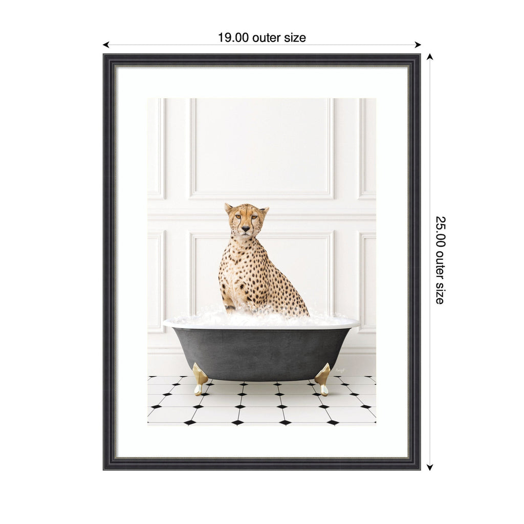 Cheetah in Classic Black and White Bathtub by Amy Peterson Framed Wall Art Print